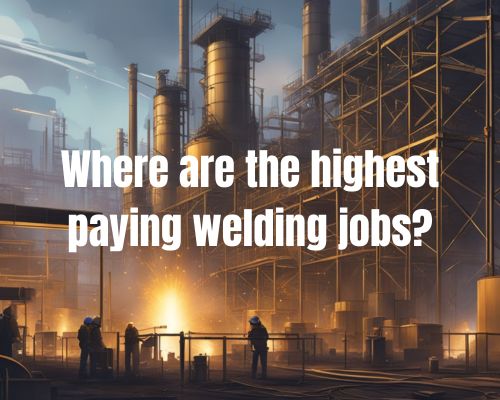A bustling industrial site with towering metal structures and sparks flying from welding torches