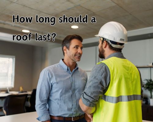 a homeowner and a roofer having a talk about roofing lifespan