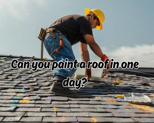 Roof being painted with steady strokes.
